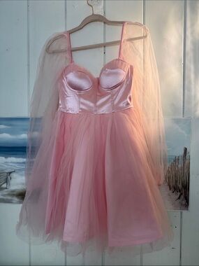 Blush Pink Tulle Prom Dress with Satin Bodice